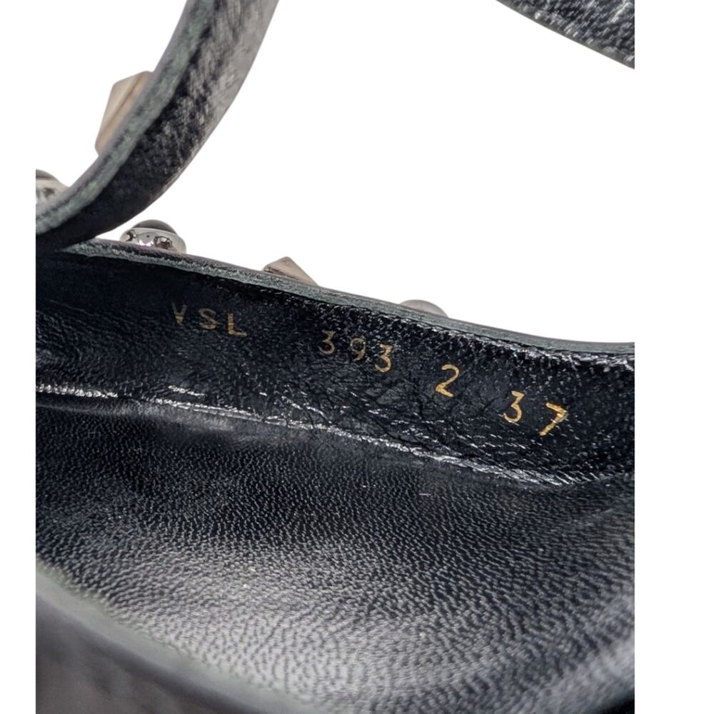 Valentino Pebbled Leather Onyx Rockstud Rolling Ankle Strap 100mm Pump Black 37 - Picture 8 of 12
